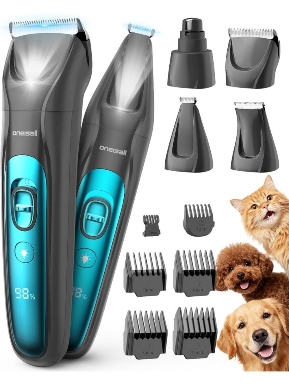 4-in-1 Dog Grooming Kit with LED Light - Professional Pet Grooming Tools